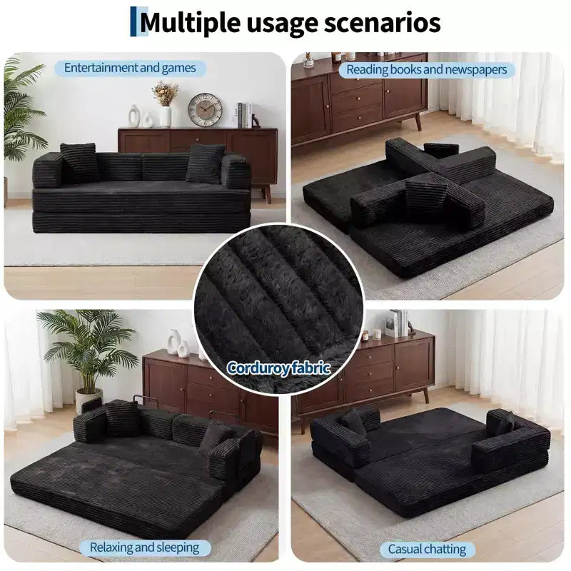 Canapé-lit convertible 5-en-1 de 80,7 po – Velours côtelé, 1 200 lb, aucun assemblage requis