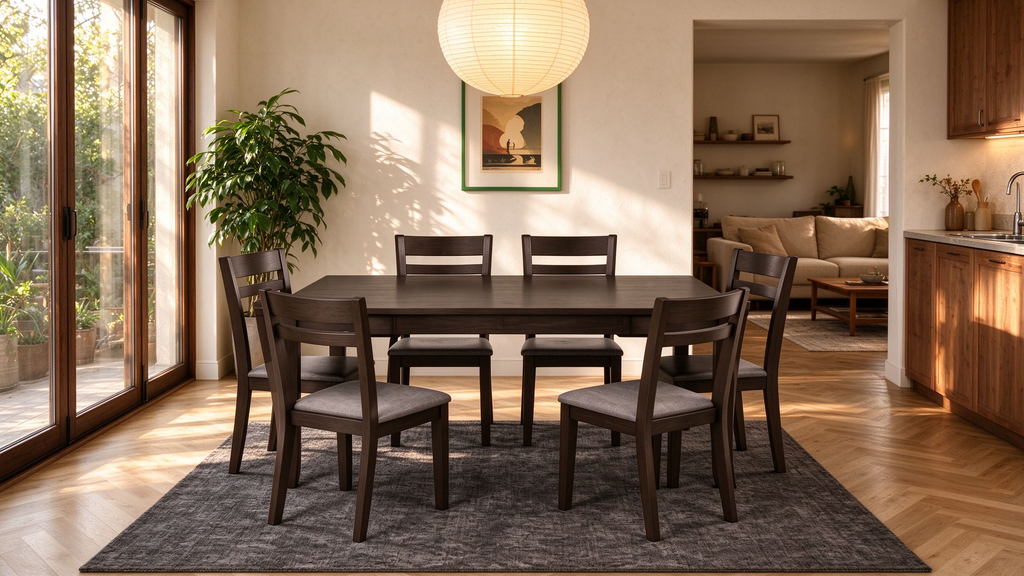 Table de salle à manger avec rallonge 66-94W, mélamine, piètement tréteau