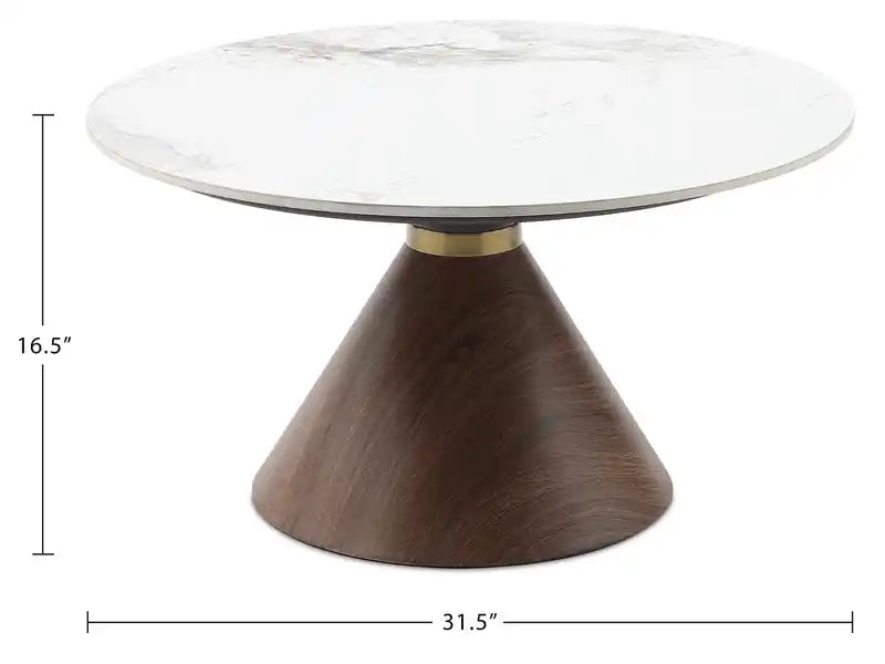 Table basse ronde moderne de 80 cm avec plateau en pierre frittée blanche