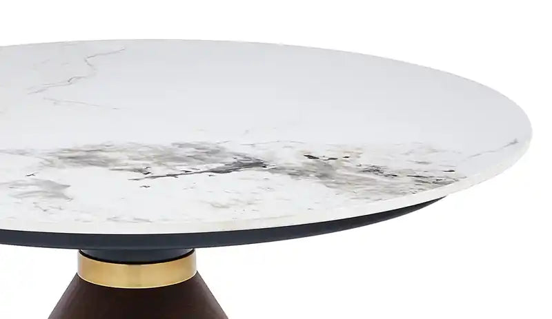 Table basse ronde moderne de 80 cm avec plateau en pierre frittée blanche