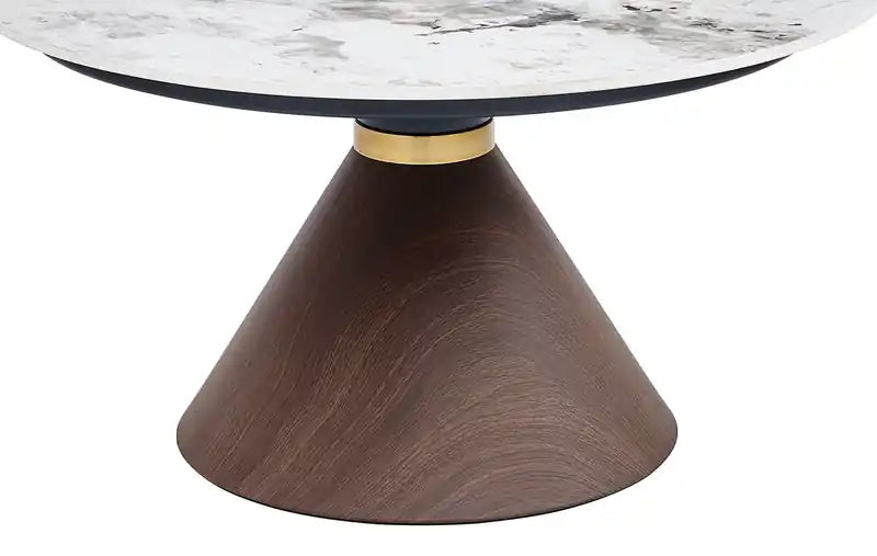 Table basse ronde moderne de 80 cm avec plateau en pierre frittée blanche