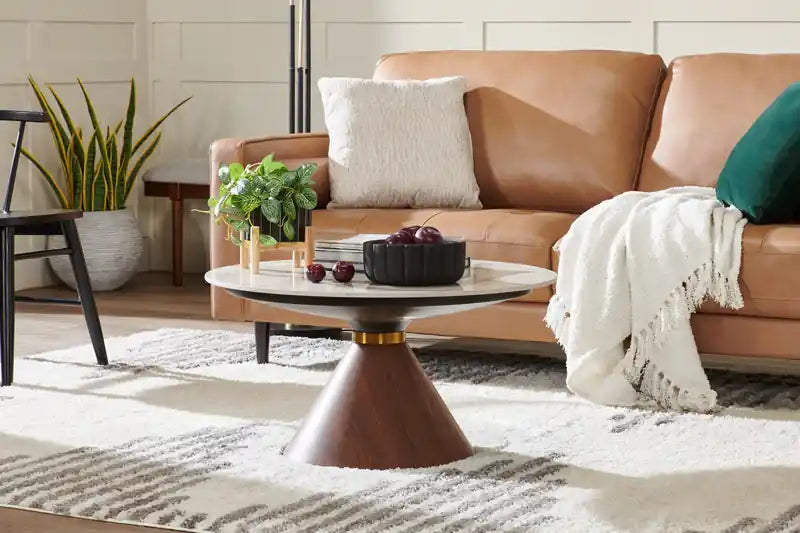 Table basse ronde moderne de 80 cm avec plateau en pierre frittée blanche