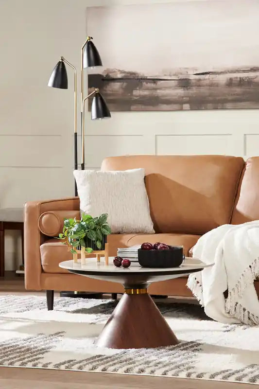 Table basse ronde moderne de 80 cm avec plateau en pierre frittée blanche