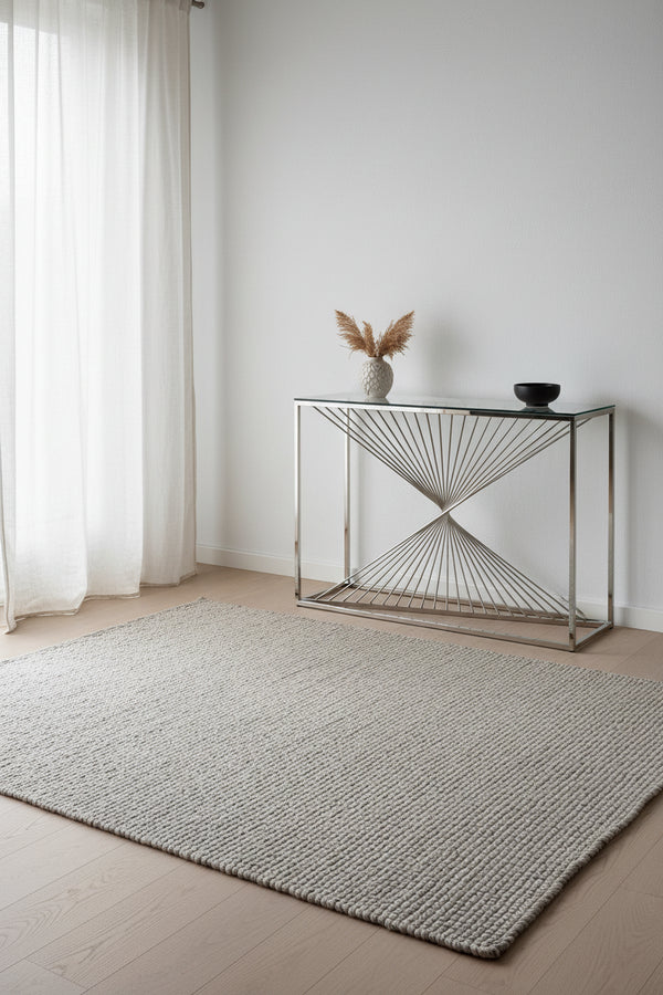 Table console moderne en verre avec base en métal chromé - 47 po