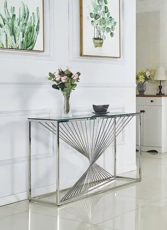 47 Table d'appoint moderne en verre - Argent avec base en métal chromé