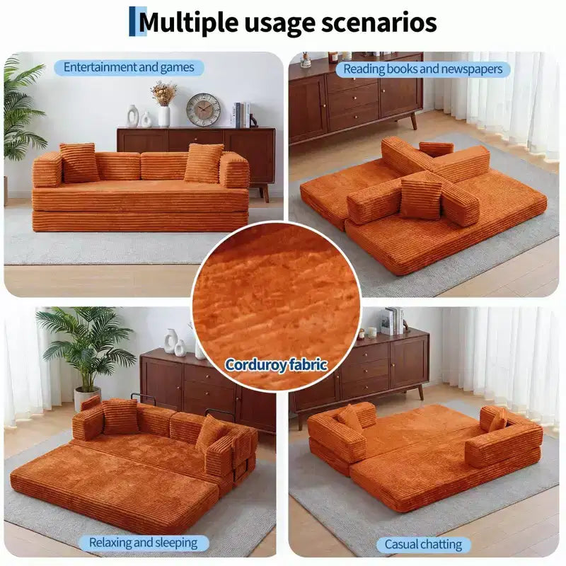Canapé-lit convertible 5-en-1 de 80,7 po – Velours côtelé, 1 200 lb, aucun assemblage requis