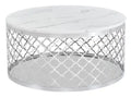 Belle 36 Glam Round Sofa Table - White Marble Top with Stainless Steel Base