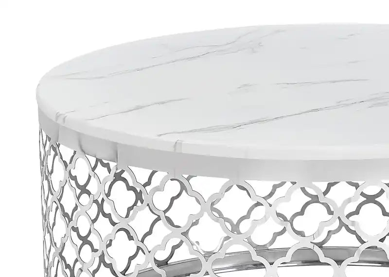 Table basse ronde Glam de 36 po - Plateau en marbre blanc avec base en acier inoxydable