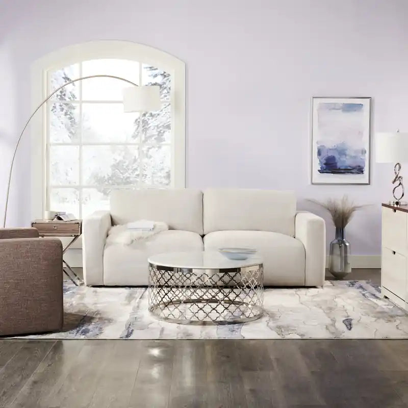 Table basse ronde Glam de 36 po - Plateau en marbre blanc avec base en acier inoxydable