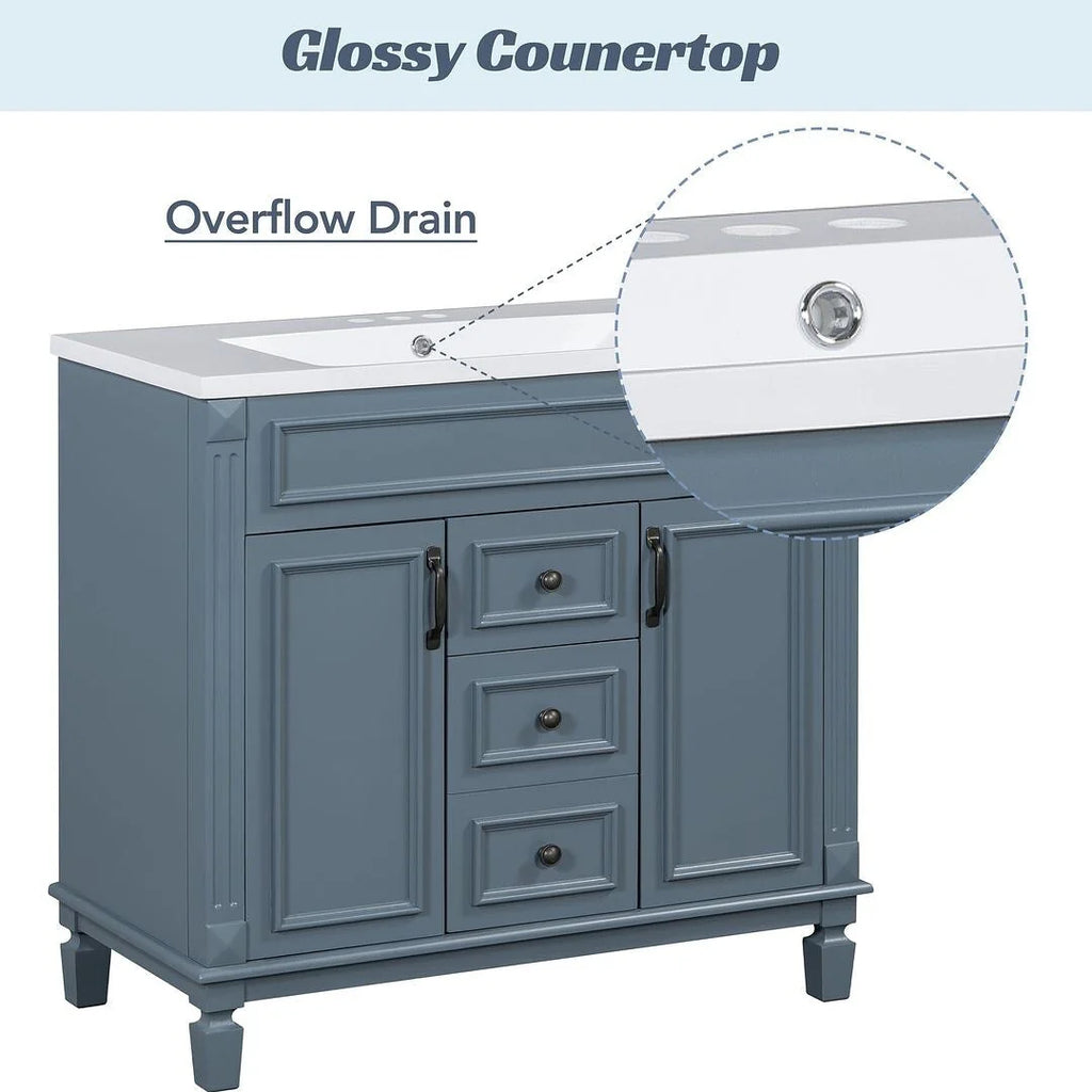 Meuble-lavabo de salle de bain moderne de 91 cm avec lavabo et armoire de toilette, 2 portes et 2 tiroirs