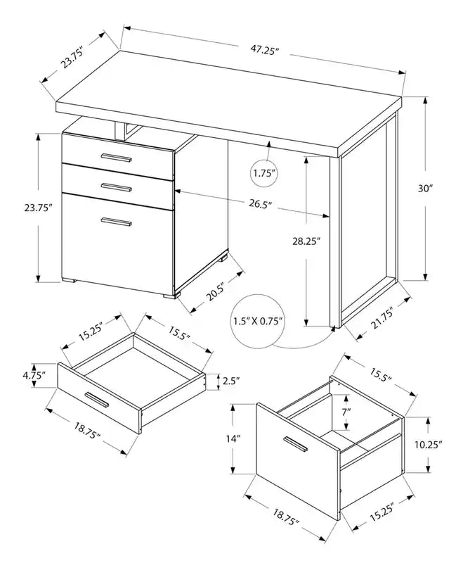 Bureau réversible de 120 cm avec 3 tiroirs