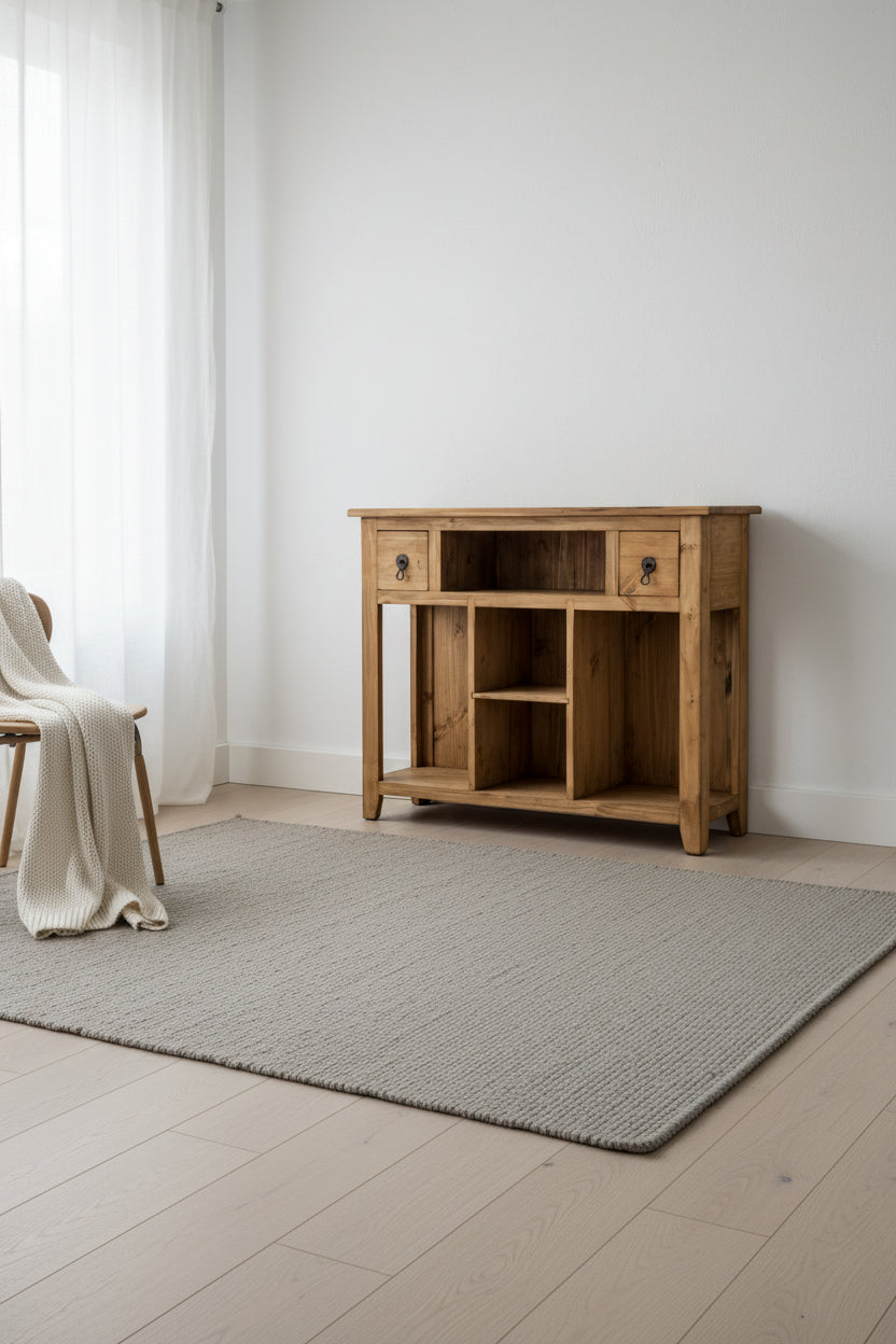 Santa Fe Rustico 43.25 Rustic Sofa Table with Storage and Shelf - Natural Pine with Marble Inset