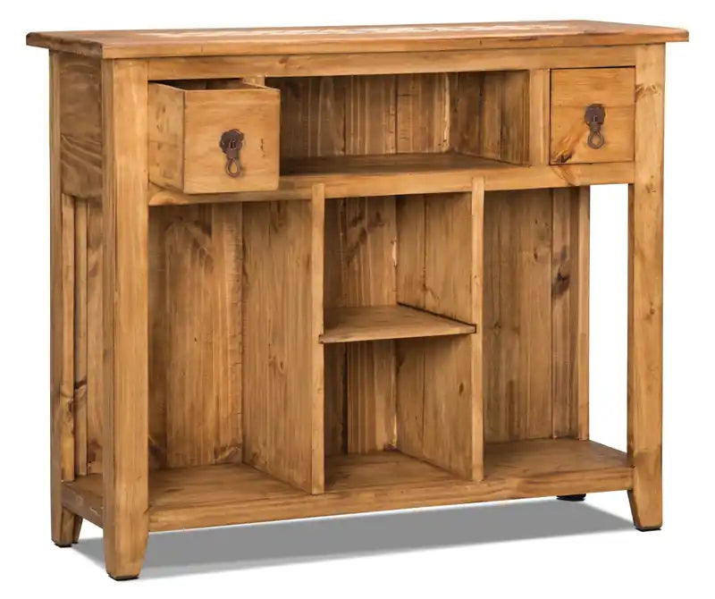 43.25 Table de canapé rustique avec rangement et étagère - Pin naturel avec insert en marbre