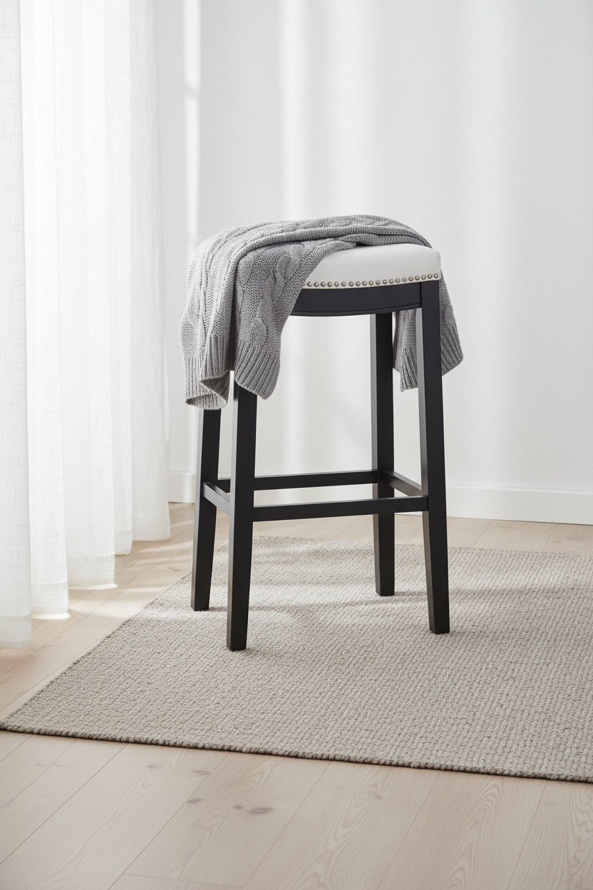Claridge Faux Leather Backless Barstool - Black and White