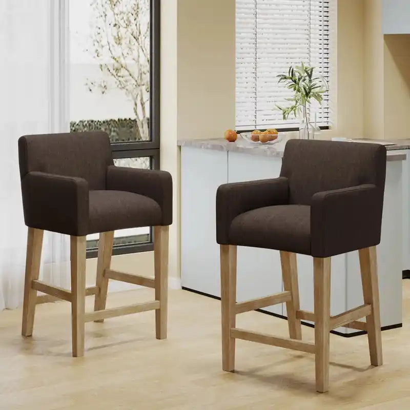 Tabourets de comptoir de 26 po de hauteur, lot de 2, avec tissu rembourré et pieds en bois massif