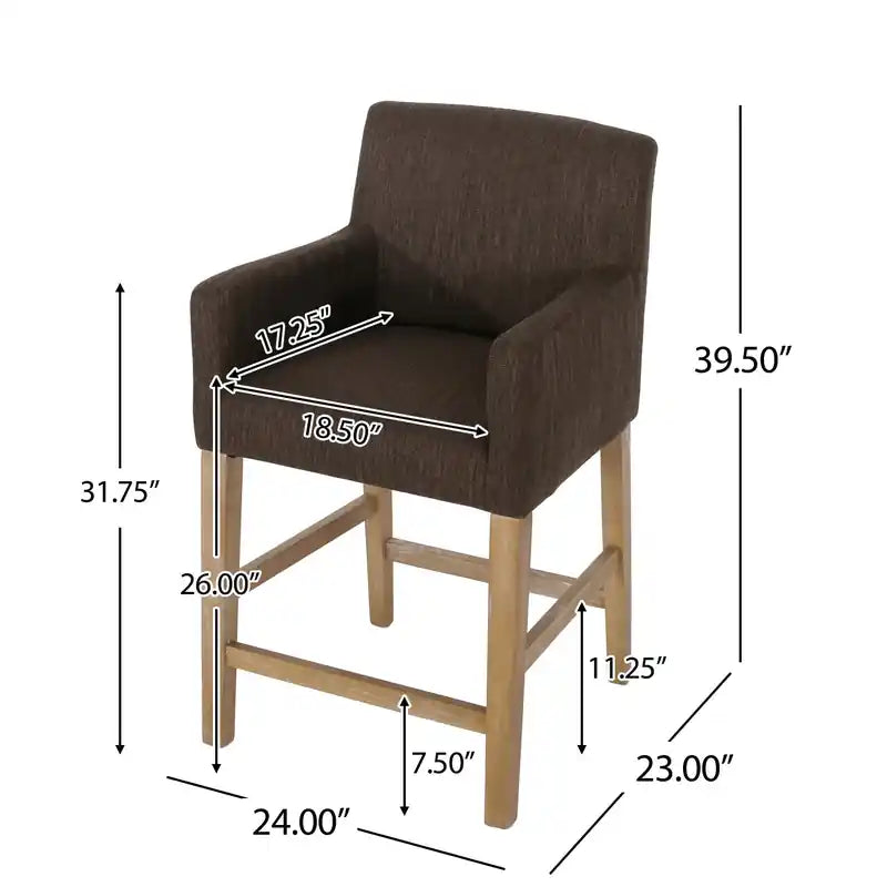 Tabourets de comptoir de 26 po de hauteur, lot de 2, avec tissu rembourré et pieds en bois massif