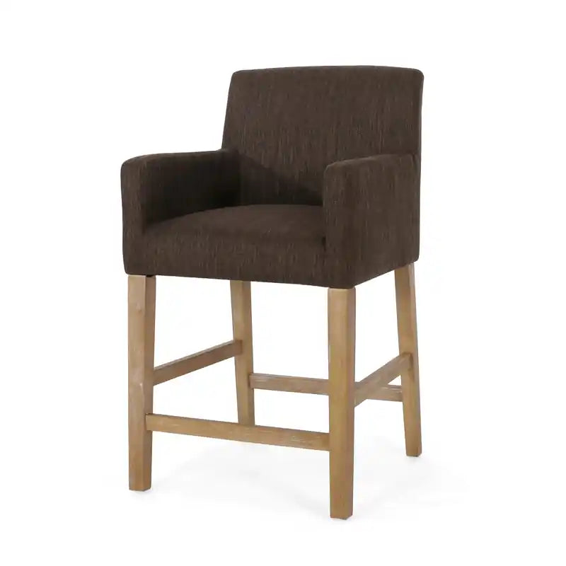 Tabourets de comptoir de 26 po de hauteur, lot de 2, avec tissu rembourré et pieds en bois massif