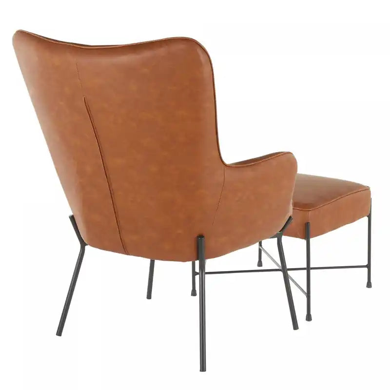 Fauteuil de salon industriel et ottoman en similicuir - Camel