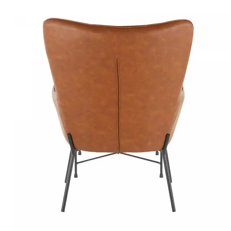 Fauteuil de salon industriel et ottoman en similicuir - Camel