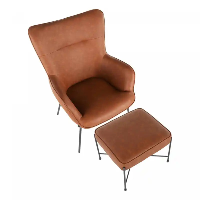 Fauteuil de salon industriel et ottoman en similicuir - Camel