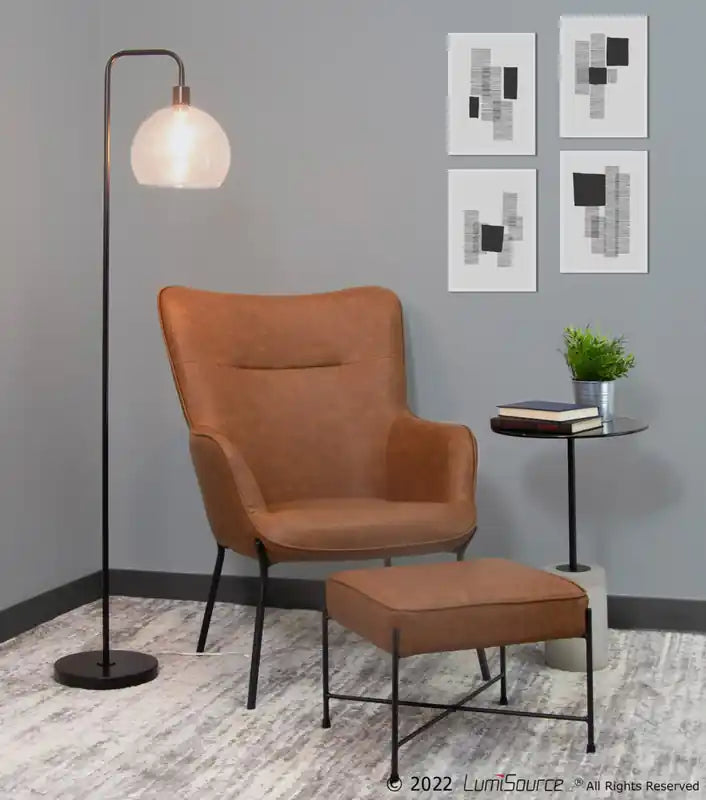 Fauteuil de salon industriel et ottoman en similicuir - Camel