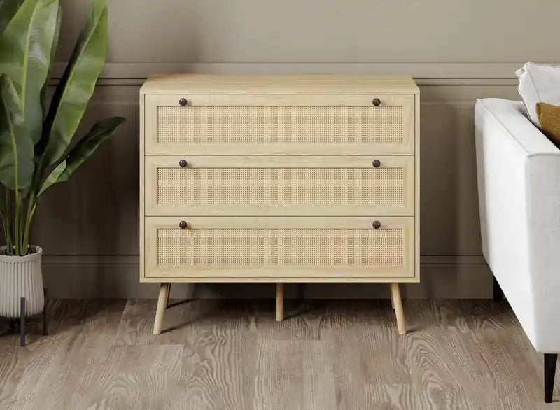 Coffre de rangement avec 3 tiroirs aspect bois brun naturel