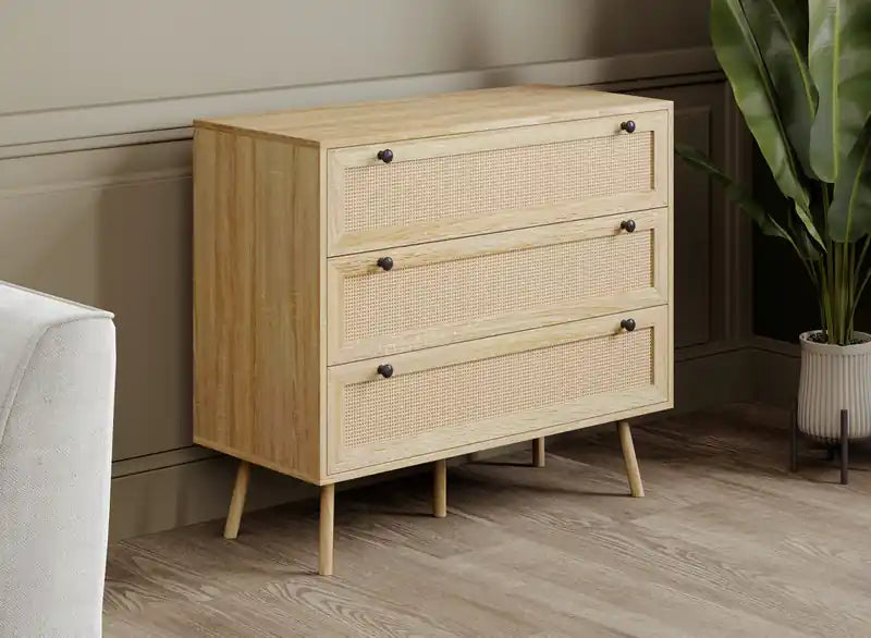 Coffre de rangement avec 3 tiroirs aspect bois brun naturel