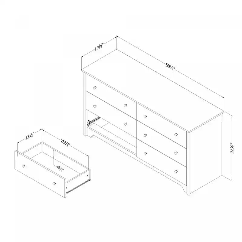 Commode à 6 tiroirs - Blanc pur
