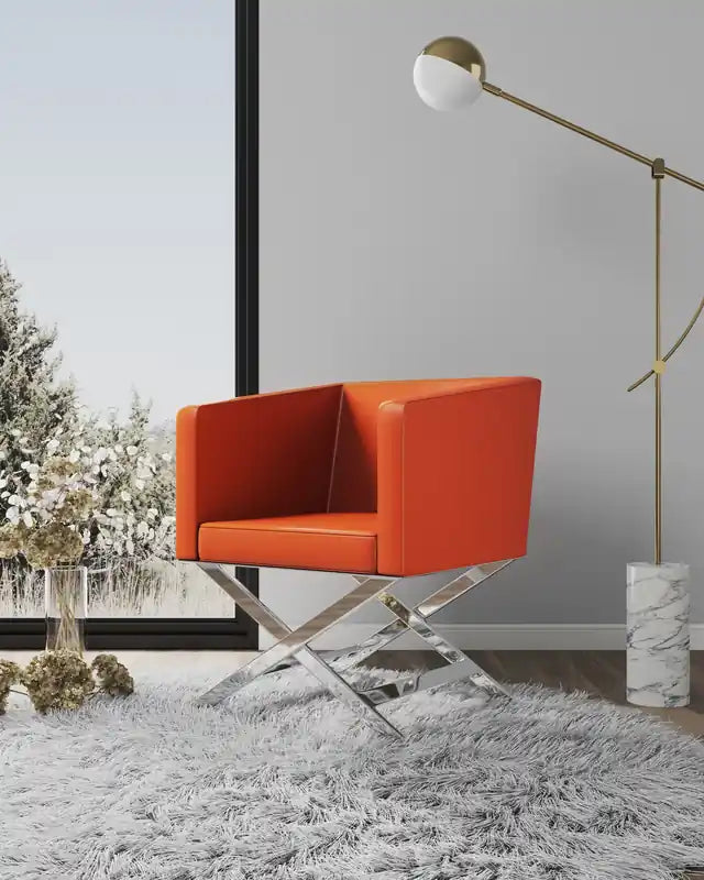 Fauteuil d'appoint de salon en similicuir chromé poli