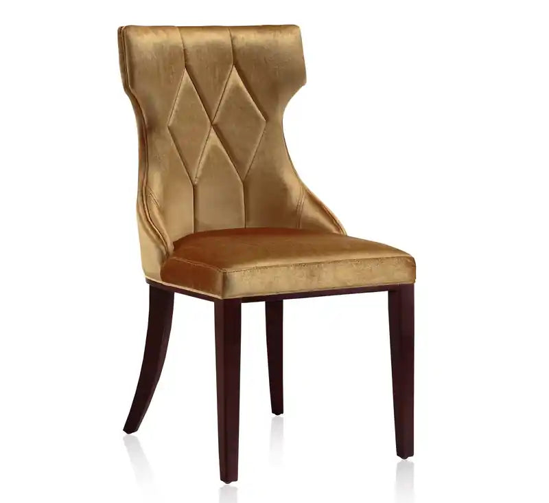 Chaise de salle à manger en velours - Or antique et noyer