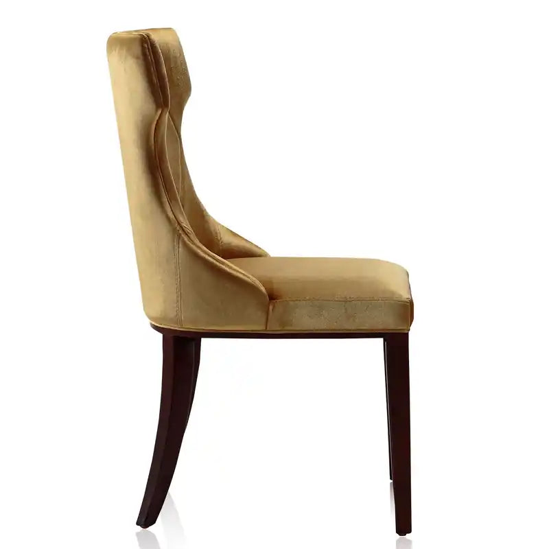 Chaise de salle à manger en velours - Or antique et noyer