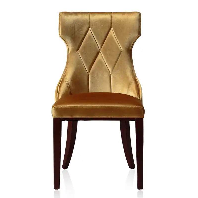 Chaise de salle à manger en velours - Or antique et noyer