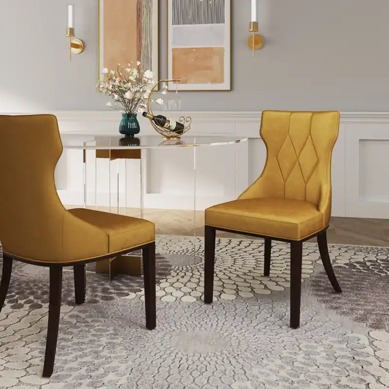Chaise de salle à manger en velours - Or antique et noyer