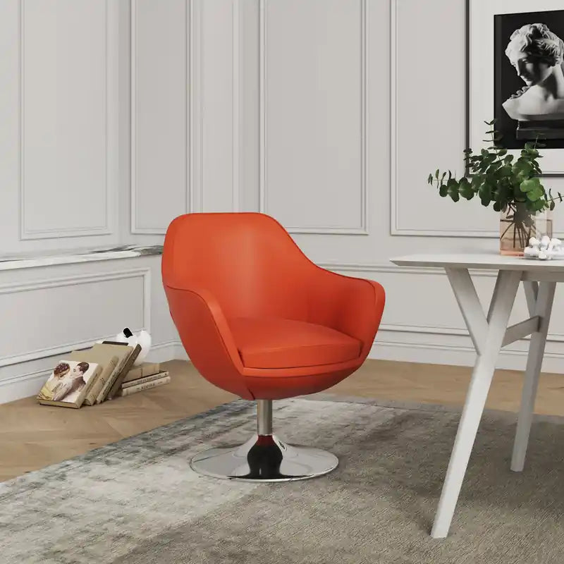 Fauteuil d'appoint pivotant en similicuir et chrome poli