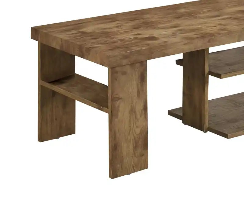 43.3 Table basse rustique avec étagère - Bois clair finition pin