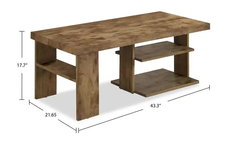 43.3 Table basse rustique avec étagère - Bois clair finition pin
