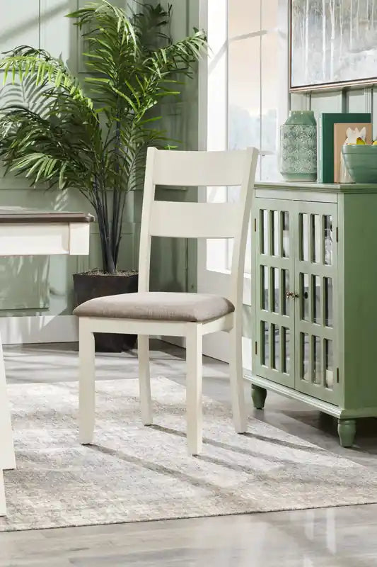Chaise de salle à manger avec tissu aspect lin, bois, dossier à barreaux