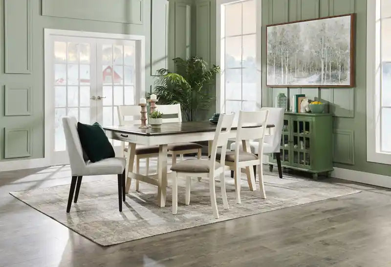 Chaise de salle à manger avec tissu aspect lin, bois, dossier à barreaux