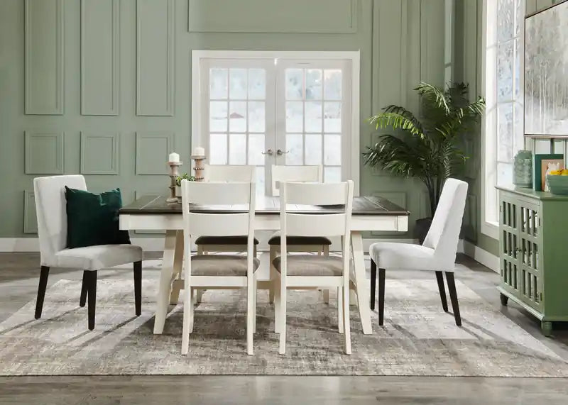 Chaise de salle à manger avec tissu aspect lin, bois, dossier à barreaux