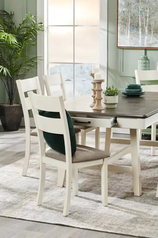 Chaise de salle à manger avec tissu aspect lin, bois, dossier à barreaux
