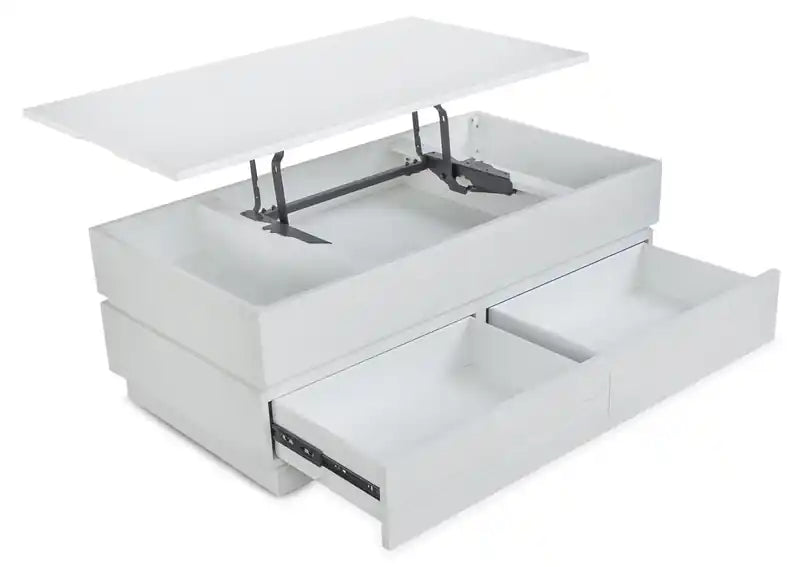 Table basse relevable moderne 48" avec rangement - Bois Blanc Albâtre