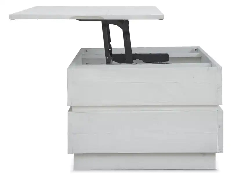 Table basse relevable moderne 48" avec rangement - Bois Blanc Albâtre