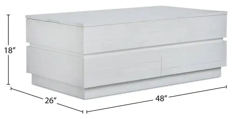 Table basse relevable moderne 48" avec rangement - Bois Blanc Albâtre