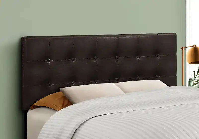 Tête de lit rembourrée en tissu de cuir végétalien marron, capitonnée