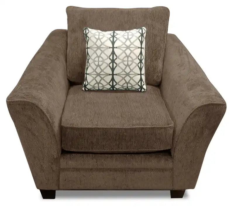 Fauteuil 49 en tissu chenille avec accoudoirs évasés et pieds en bois - Gris anthracite