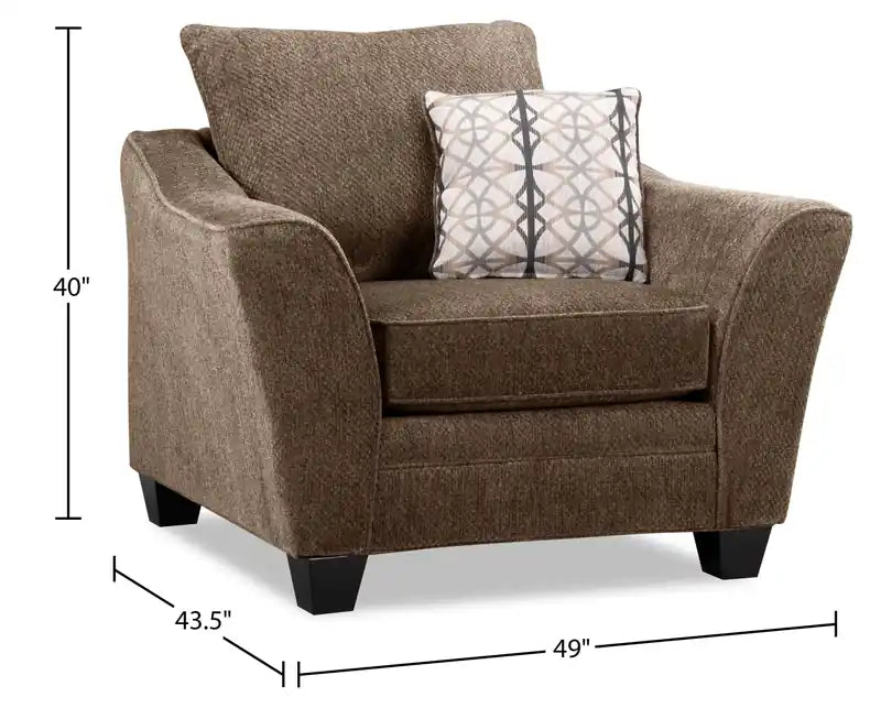 Fauteuil 49 en tissu chenille avec accoudoirs évasés et pieds en bois - Gris anthracite