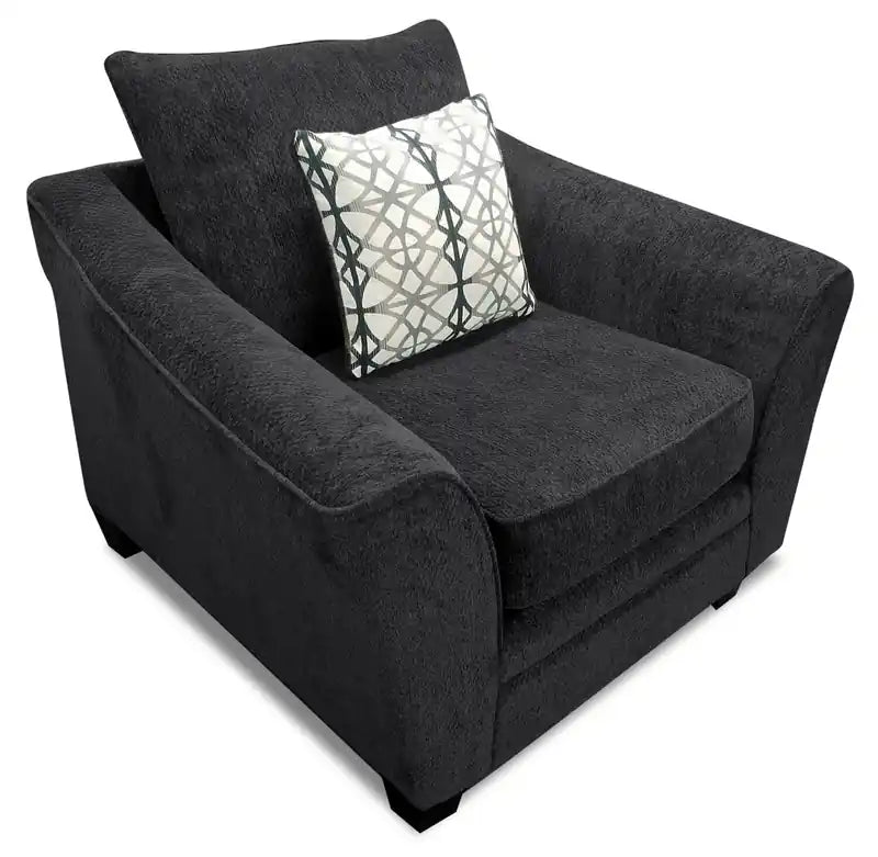 Made in Canada Febe 49 Chenille Fabric Chair with Flared Arms and Wood Legs - Charcoal Grey