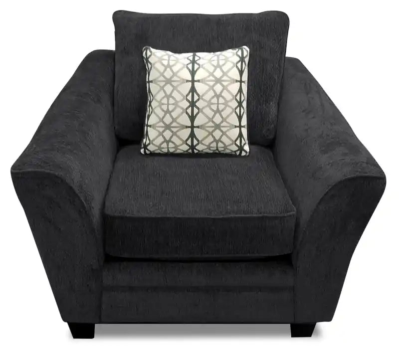 Fauteuil 49 en tissu chenille avec accoudoirs évasés et pieds en bois - Gris anthracite