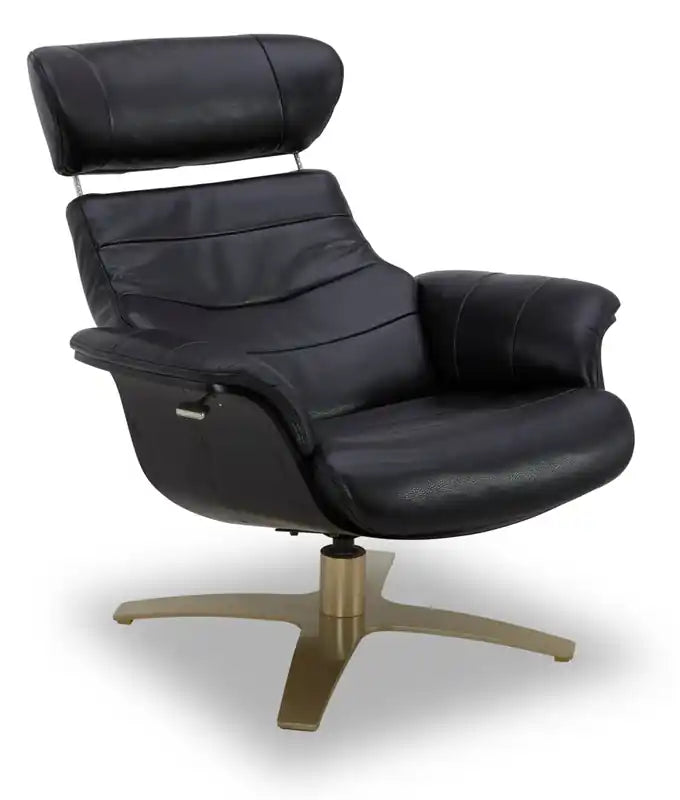 Fauteuil inclinable pivotant en cuir véritable pleine fleur avec repose-pieds