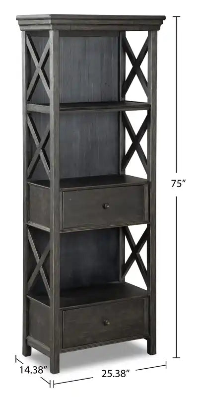 Étagère de présentation avec tiroirs de rangement, 25,4 po L – Noir rustique